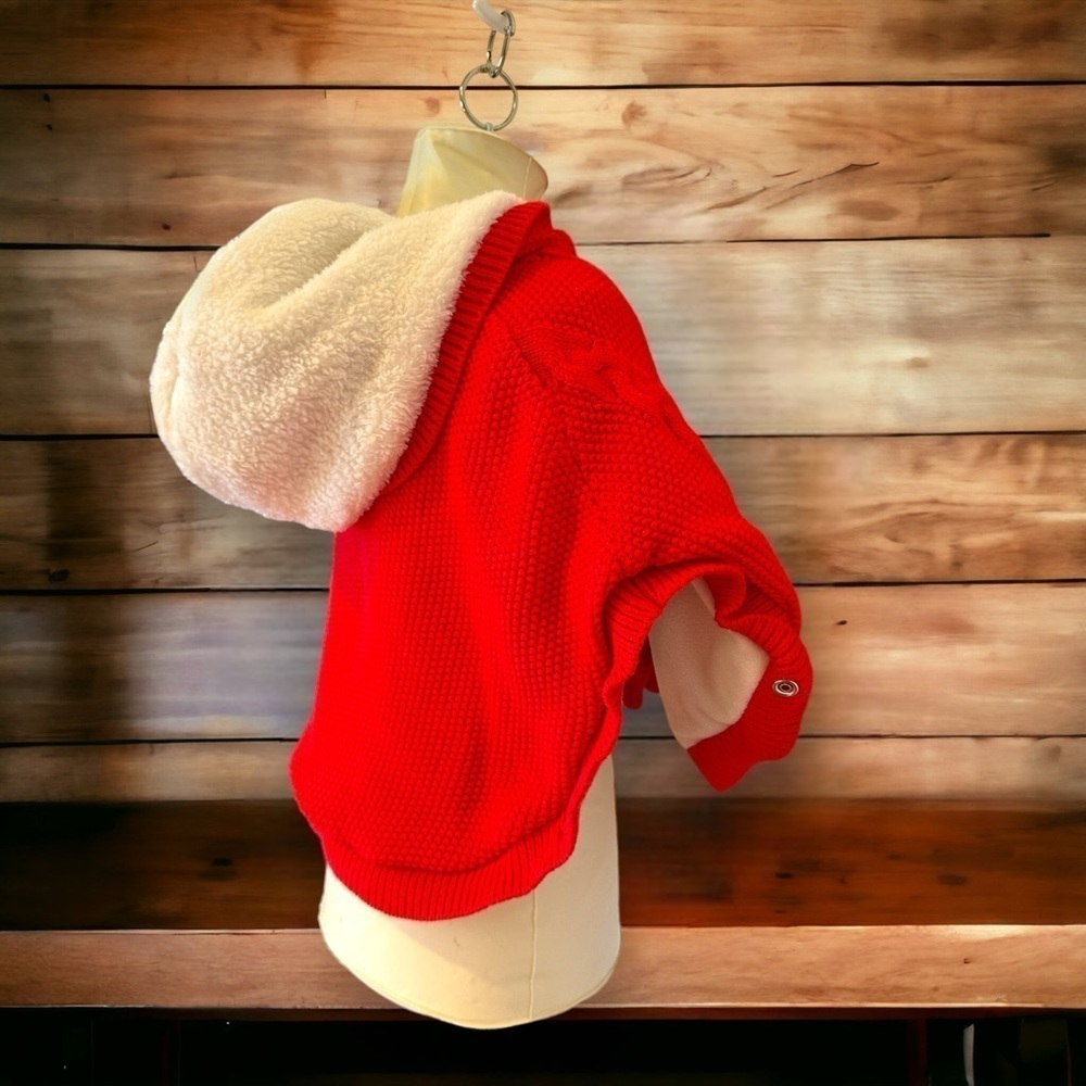 Carters Baby Girls Red Cable Knit Hooded Poncho Sherpa Lined Sweater 18M‎ - Picture 6 of 9